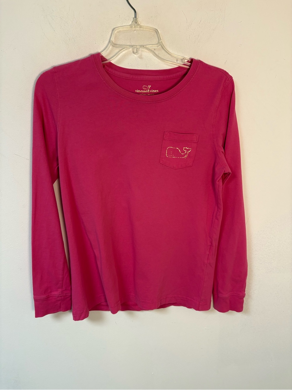 Vineyard Vines Girls' Long Sleeve Pocket Tee - Raspberry Pink Small